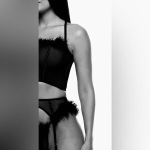 Lingerie Feather 3pc Garter Set